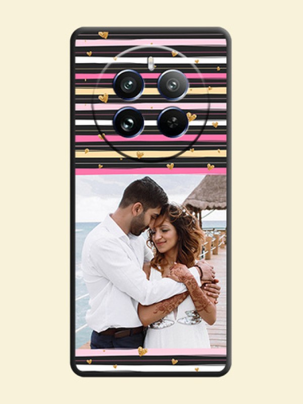Multicolor Lines and Golden Love Symbols Design - Photo on Space Black Soft Matte Mobile Cover - Realme 12 Pro 5G