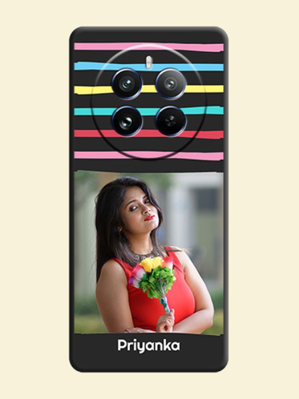 Multicolor Lines with Image on Space Black Personalized Soft Matte Phone Covers - Realme 12 Pro 5G