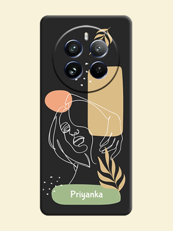 Custom Text With Line Art Of Women & Leaves Design On Space Black Personalized Soft Matte Phone Covers - Realme 12 Pro 5G