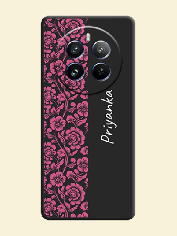 Pink Floral Pattern Design With Custom Text On Space Black Personalized Soft Matte Phone Covers - Realme 12 Pro 5G