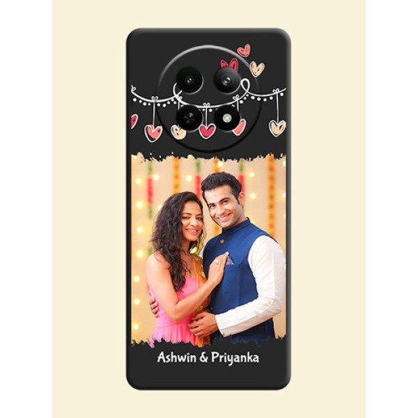 Pink Love Hangings with Name On Space Black Custom Soft Matte Mobile Back Cover - Realme 13 5G Pink Love Hangings with Name On Space Black Custom Soft Matte Mobile Back Cover - Realme 13 5G