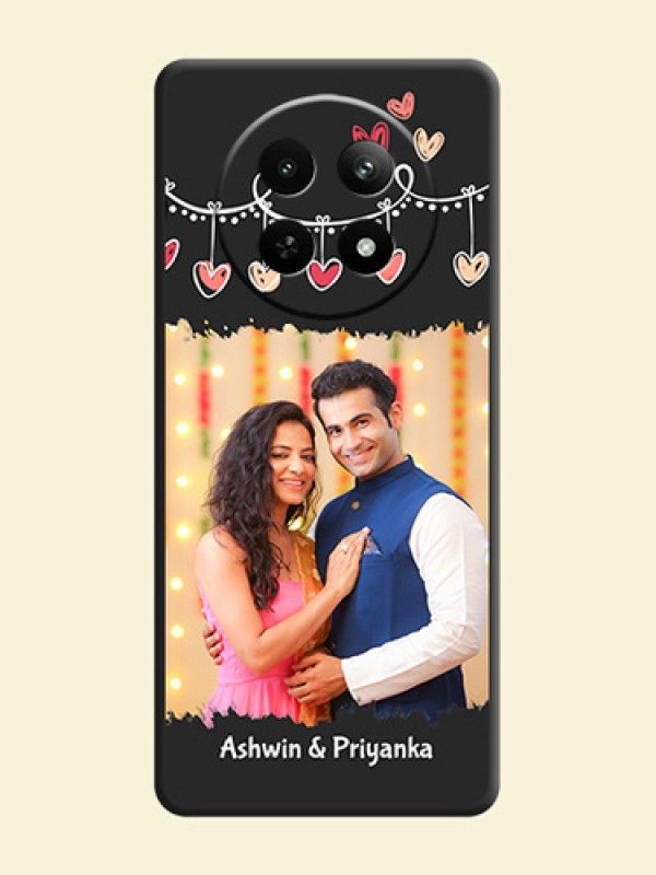 Pink Love Hangings with Name On Space Black Custom Soft Matte Mobile Back Cover - Realme 13 5G
