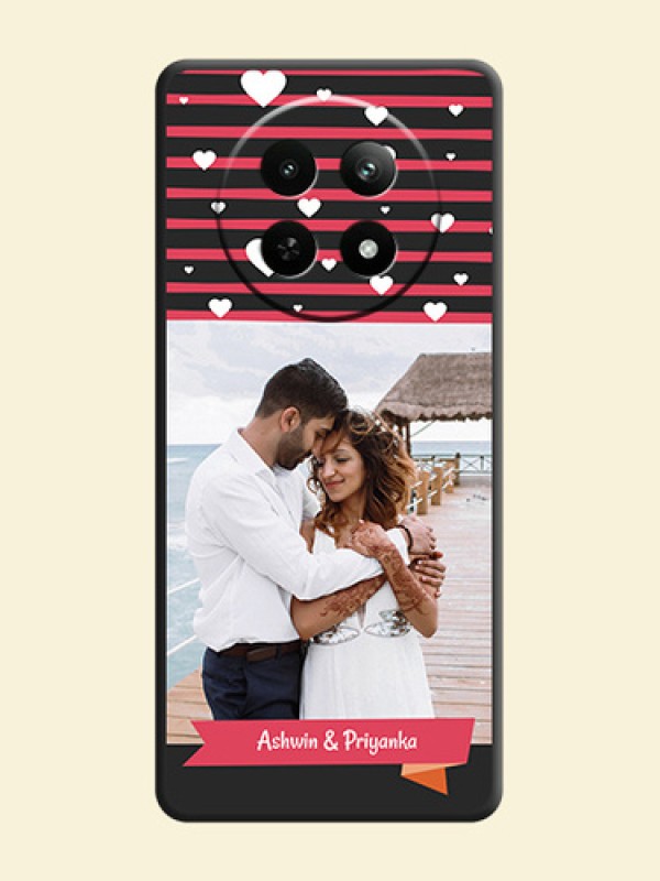 White Color Love Symbols with Pink Lines Pattern On Space Black Custom Soft Matte Mobile Back Cover - Realme 13 5G