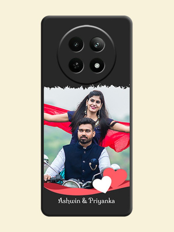 Pin Color Love Shaped Ribbon Design with Text On Space Black Custom Soft Matte Mobile Back Cover - Realme 13 5G