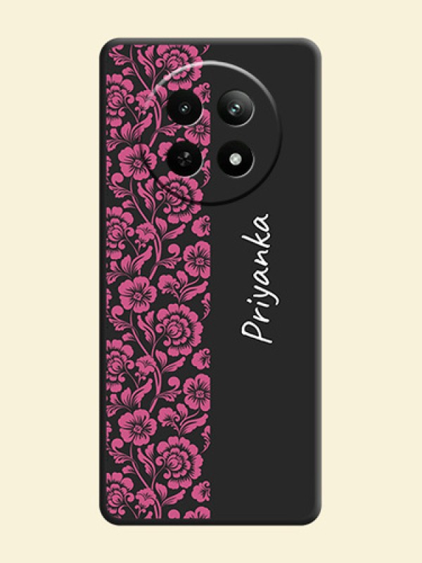 Pink Floral Pattern Design With Custom Text On Space Black Custom Soft Matte Mobile Back Cover - Realme 13 5G