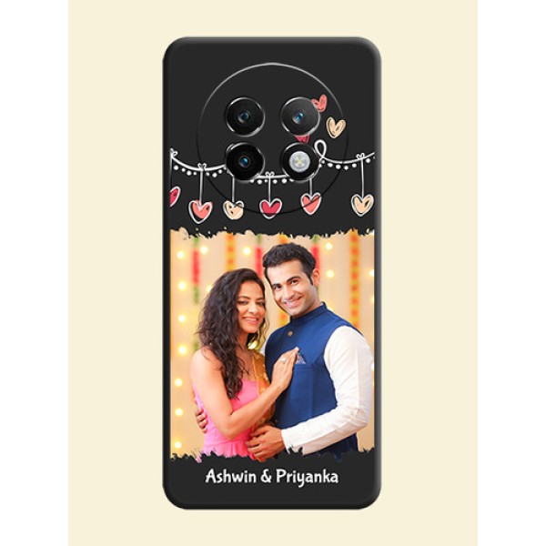 Pink Love Hangings with Name On Space Black Custom Soft Matte Mobile Back Cover - Realme 13 Plus 5G Pink Love Hangings with Name On Space Black Custom Soft Matte Mobile Back Cover - Realme 13 Plus 5G