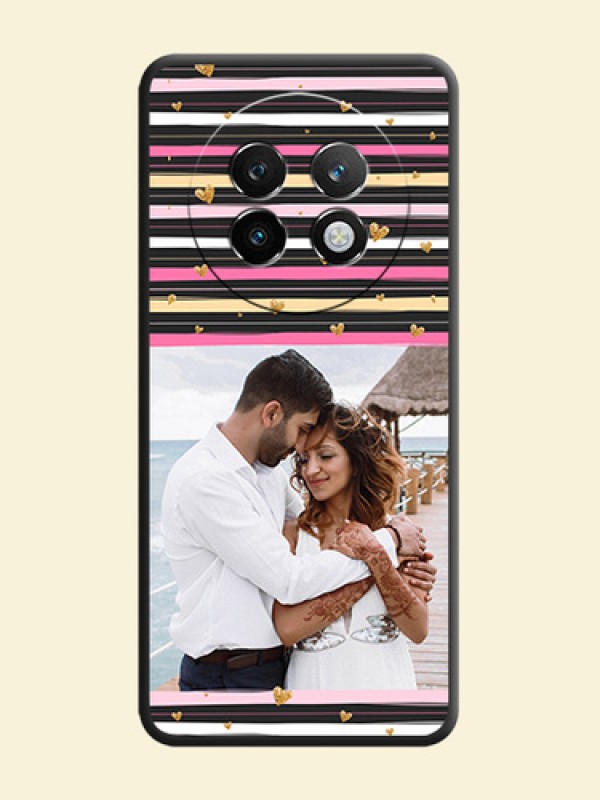 Multicolor Lines and Golden Love Symbols Design on Photo On Space Black Custom Soft Matte Mobile Back Cover - Realme 13 Plus 5G