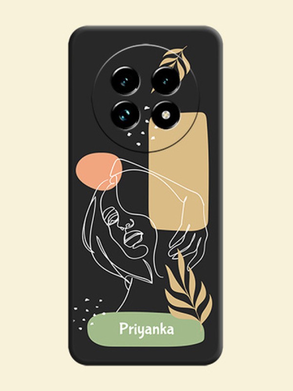 Custom Text With Line Art Of Women & Leaves Design On Space Black Custom Soft Matte Mobile Back Cover - Realme 13 Pro Plus 5G
