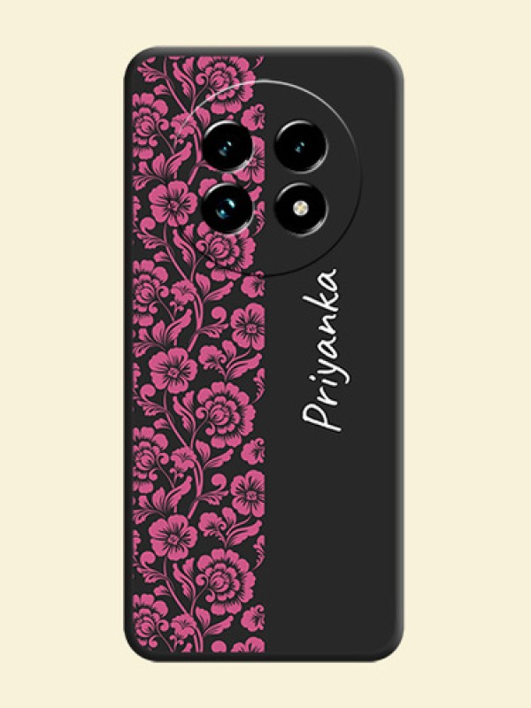 Pink Floral Pattern Design With Custom Text On Space Black Custom Soft Matte Mobile Back Cover - Realme 13 Pro Plus 5G