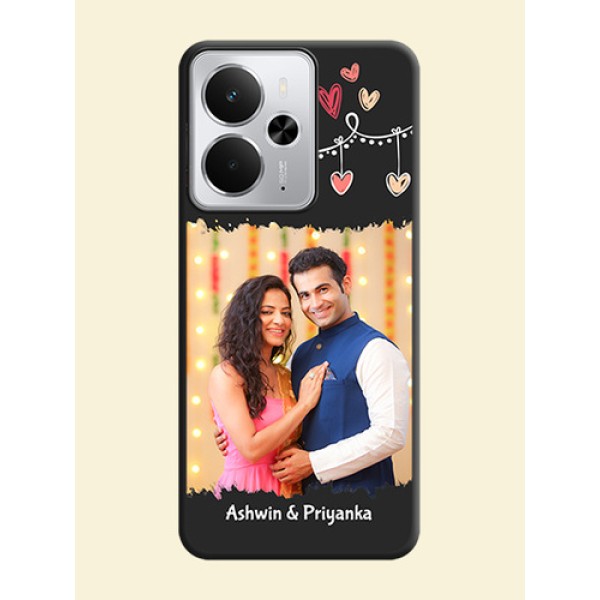 Pink Love Hangings with Name On Space Black Custom Soft Matte Mobile Back Cover - Realme 14 5G Pink Love Hangings with Name On Space Black Custom Soft Matte Mobile Back Cover - Realme 14 5G