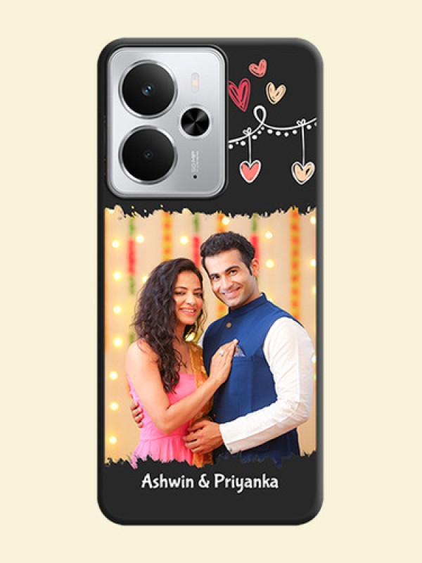 Pink Love Hangings with Name On Space Black Custom Soft Matte Mobile Back Cover - Realme 14 5G