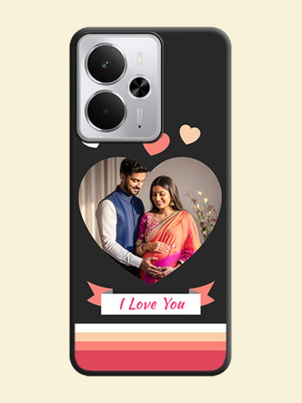 Love Shaped Photo with Colorful Stripes On Space Black Custom Soft Matte Mobile Back Cover - Realme 14 5G