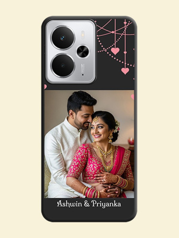 Pink Love Hangings with Text On Space Black Custom Soft Matte Mobile Back Cover - Realme 14 5G