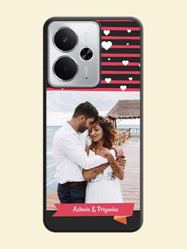 White Color Love Symbols with Pink Lines Pattern On Space Black Custom Soft Matte Mobile Back Cover - Realme 14 5G