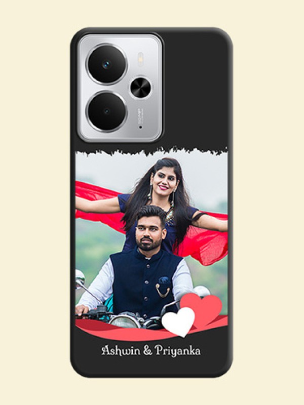 Pin Color Love Shaped Ribbon Design with Text On Space Black Custom Soft Matte Mobile Back Cover - Realme 14 5G