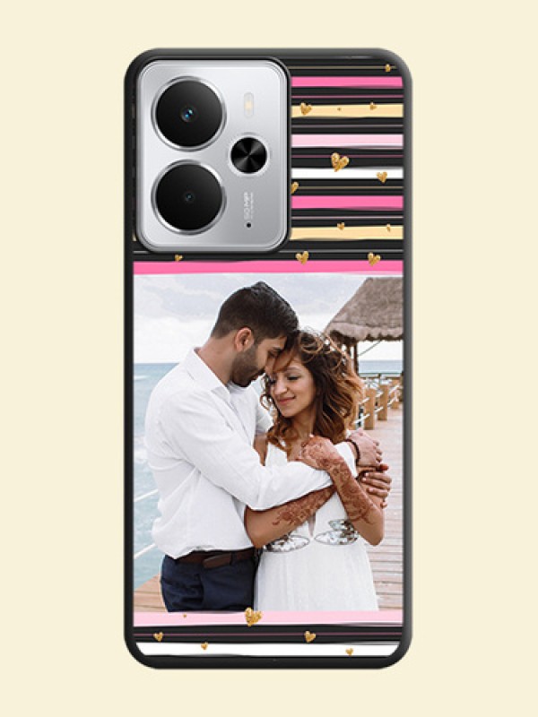 Multicolor Lines and Golden Love Symbols Design on Photo On Space Black Custom Soft Matte Mobile Back Cover - Realme 14 5G