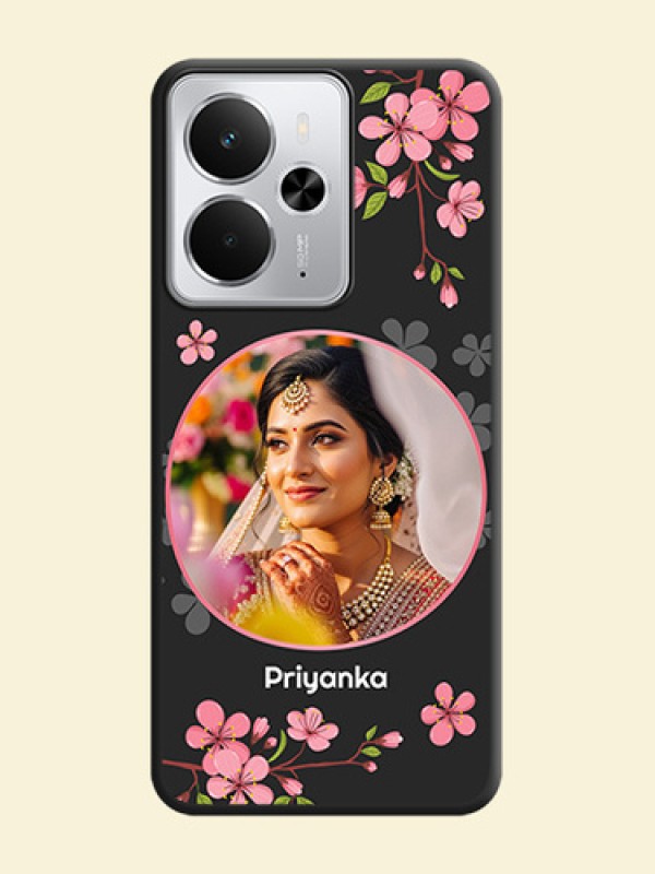 Round Image with Pink Color Floral Design on Photo On Space Black Custom Soft Matte Mobile Back Cover - Realme 14 5G
