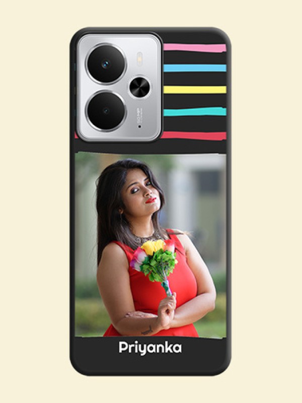 Multicolor Lines with Image On Space Black Custom Soft Matte Mobile Back Cover - Realme 14 5G
