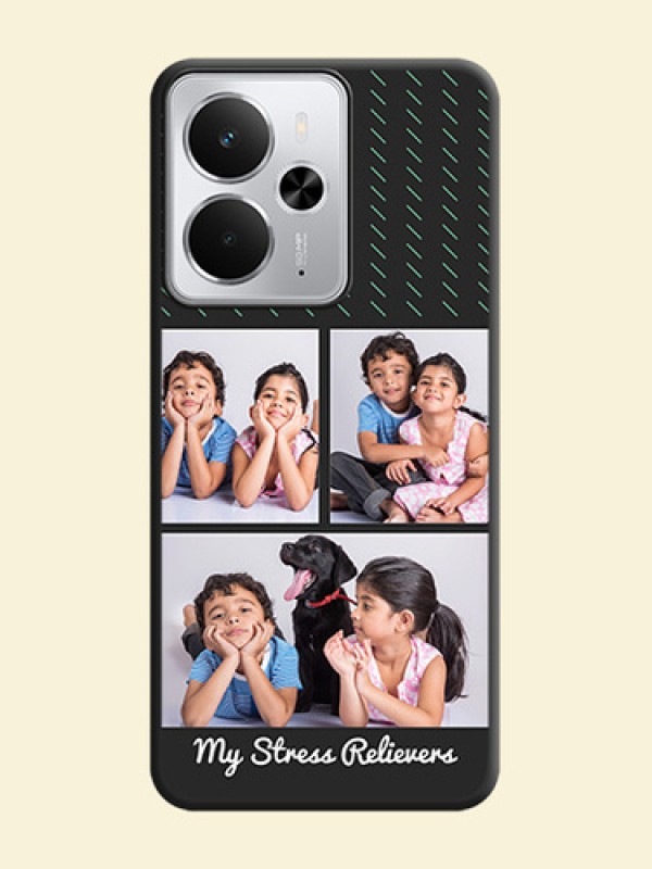 Cross Dotted Pattern with 2 Image Holder On Space Black Custom Soft Matte Mobile Back Cover - Realme 14 5G