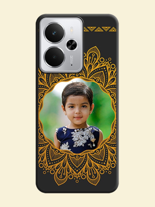 Round Image with Floral Design On Space Black Custom Soft Matte Mobile Back Cover - Realme 14 5G