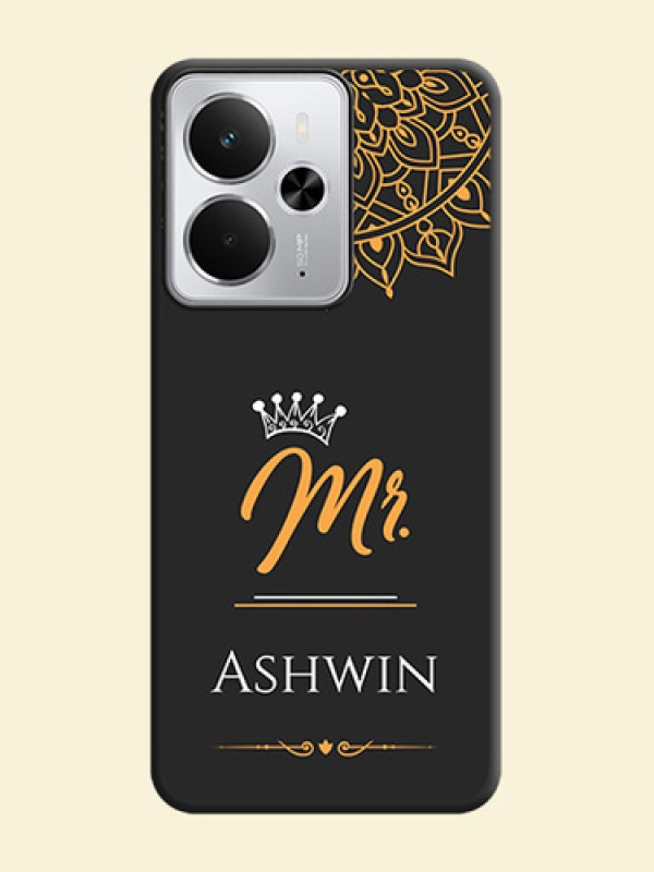 Mr Name with Floral Design On Space Black Custom Soft Matte Mobile Back Cover - Realme 14 5G