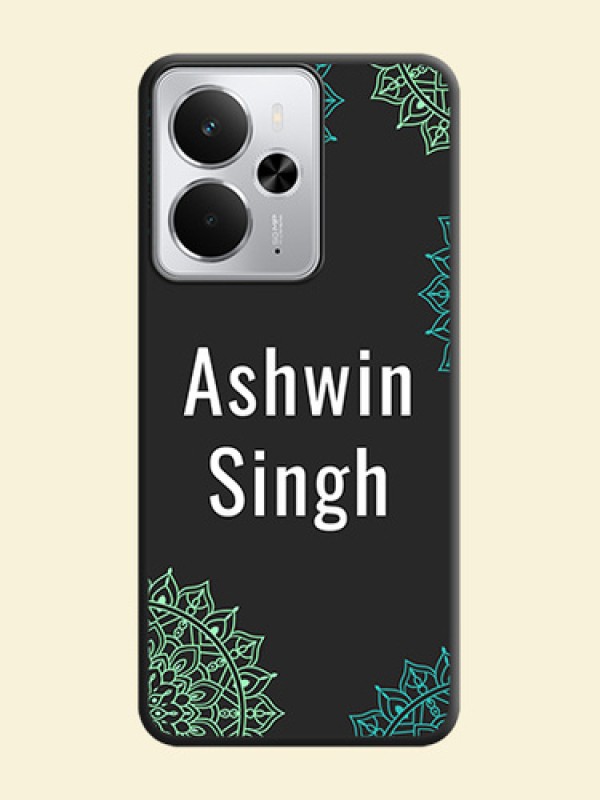 Your Name with Floral Design On Space Black Custom Soft Matte Mobile Back Cover - Realme 14 5G