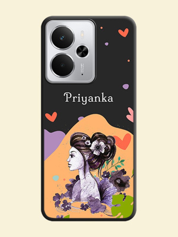 Namecase For Her With Fancy Lady Image On Space Black Custom Soft Matte Mobile Back Cover - Realme 14 5G