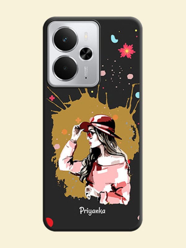 Mordern Lady With Color Splash Background With Custom Text On Space Black Custom Soft Matte Mobile Back Cover - Realme 14 5G