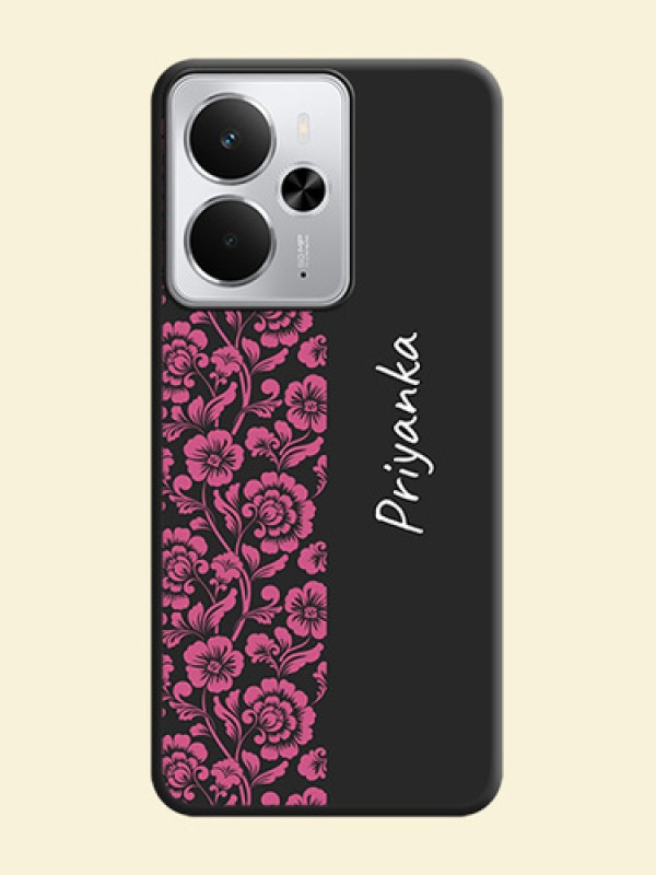 Pink Floral Pattern Design With Custom Text On Space Black Custom Soft Matte Mobile Back Cover - Realme 14 5G