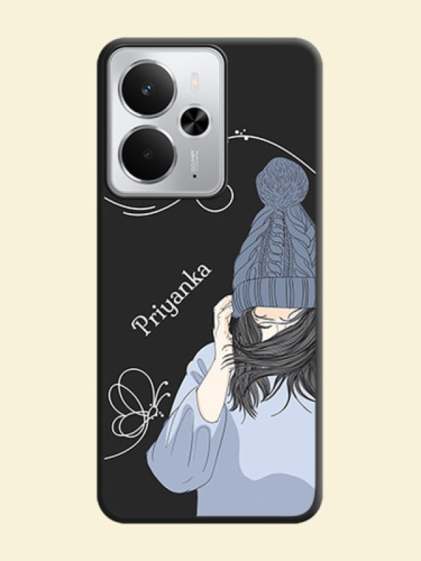 Girl With Blue Winter Outfiit Custom Text Design On Space Black Custom Soft Matte Mobile Back Cover - Realme 14 5G