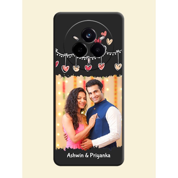 Pink Love Hangings with Name On Space Black Custom Soft Matte Mobile Back Cover - Realme 14 Pro 5G Pink Love Hangings with Name On Space Black Custom Soft Matte Mobile Back Cover - Realme 14 Pro 5G