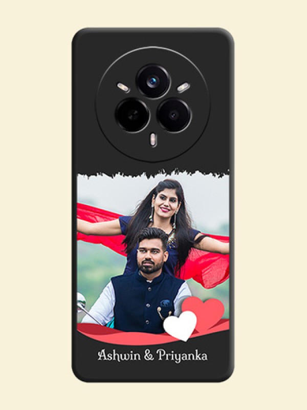 Pin Color Love Shaped Ribbon Design with Text On Space Black Custom Soft Matte Mobile Back Cover - Realme 14 Pro 5G