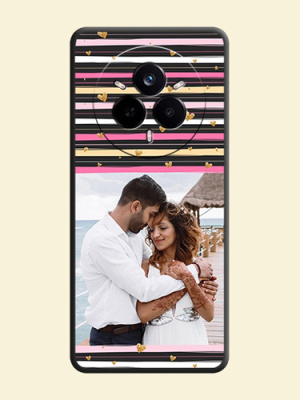 Multicolor Lines and Golden Love Symbols Design on Photo On Space Black Custom Soft Matte Mobile Back Cover - Realme 14 Pro 5G