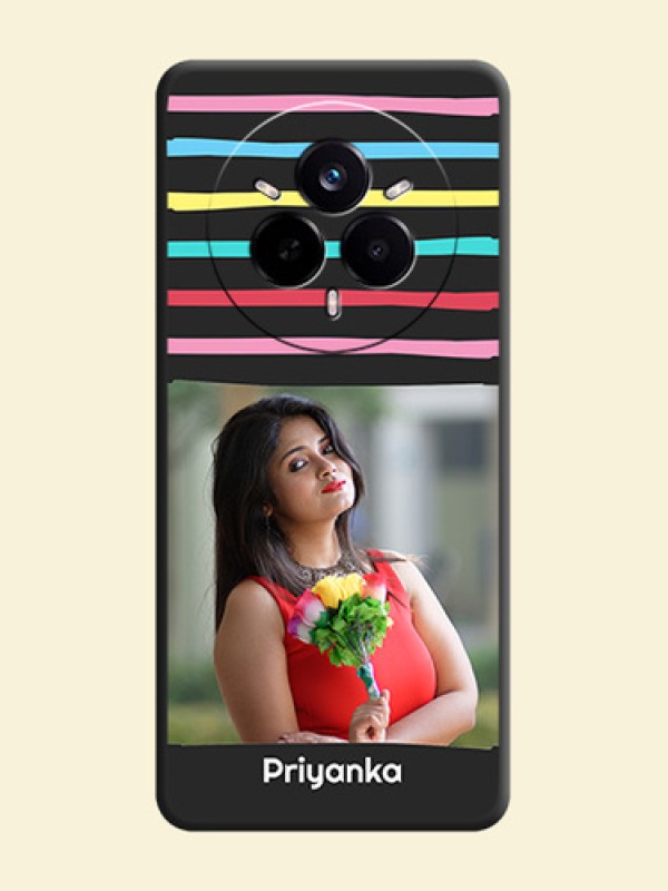 Multicolor Lines with Image On Space Black Custom Soft Matte Mobile Back Cover - Realme 14 Pro 5G