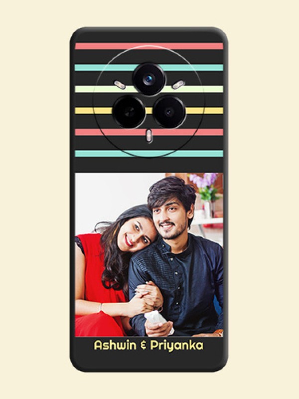 Color Stripes with Photo and Text on Photo On Space Black Custom Soft Matte Mobile Back Cover - Realme 14 Pro 5G