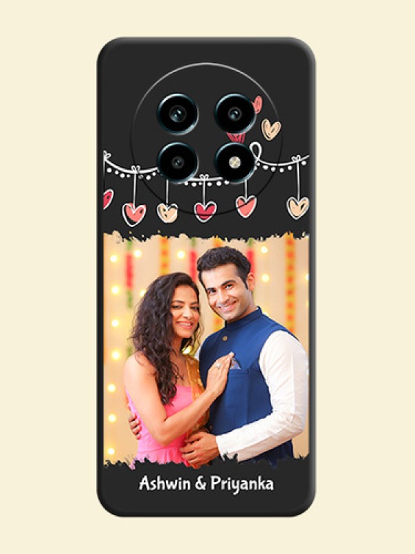 Pink Love Hangings with Name On Space Black Custom Soft Matte Mobile Back Cover - Realme 14 Pro Lite 5G