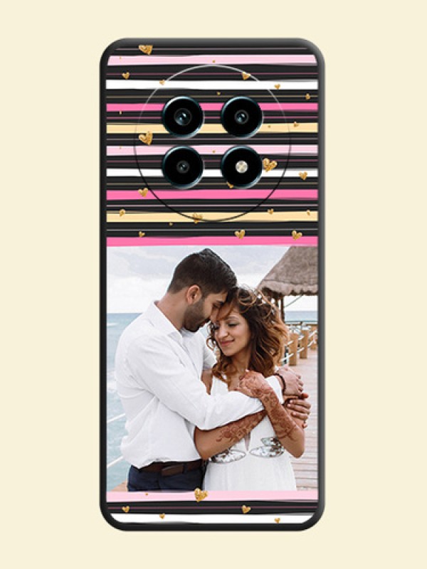 Multicolor Lines and Golden Love Symbols Design on Photo On Space Black Custom Soft Matte Mobile Back Cover - Realme 14 Pro Lite 5G
