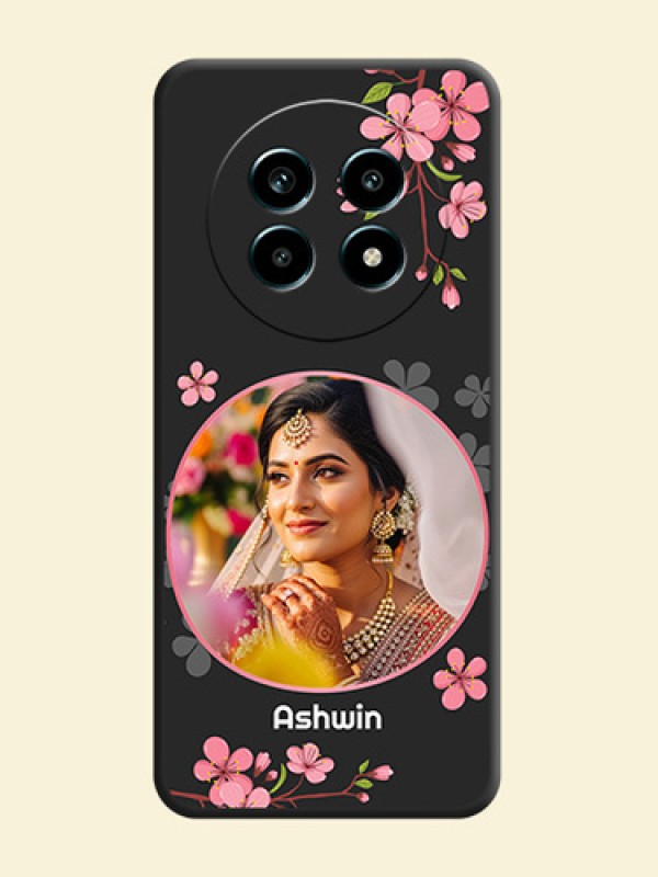 Round Image with Pink Color Floral Design on Photo On Space Black Custom Soft Matte Mobile Back Cover - Realme 14 Pro Lite 5G