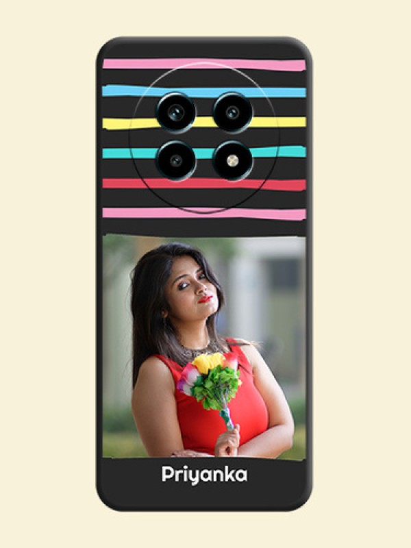 Multicolor Lines with Image On Space Black Custom Soft Matte Mobile Back Cover - Realme 14 Pro Lite 5G