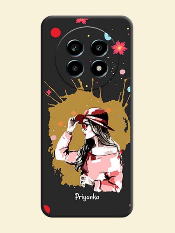 Mordern Lady With Color Splash Background With Custom Text On Space Black Custom Soft Matte Mobile Back Cover - Realme 14 Pro Lite 5G