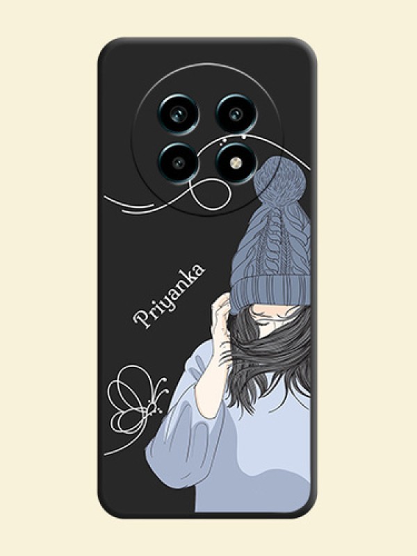 Girl With Blue Winter Outfiit Custom Text Design On Space Black Custom Soft Matte Mobile Back Cover - Realme 14 Pro Lite 5G