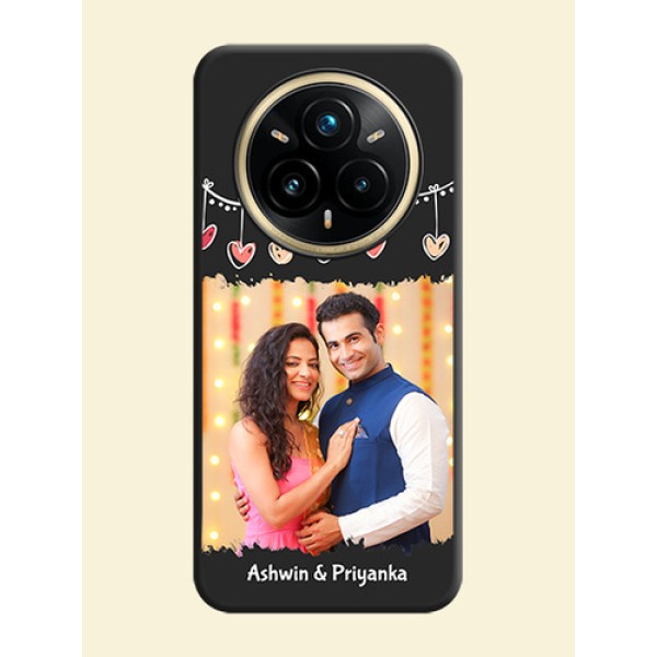 Pink Love Hangings with Name On Space Black Custom Soft Matte Mobile Back Cover - Realme 14 Pro Plus 5G Pink Love Hangings with Name On Space Black Custom Soft Matte Mobile Back Cover - Realme 14 Pro Plus 5G