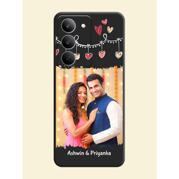 Pink Love Hangings with Name On Space Black Custom Soft Matte Mobile Back Cover - Realme 14x 5G Pink Love Hangings with Name On Space Black Custom Soft Matte Mobile Back Cover - Realme 14x 5G