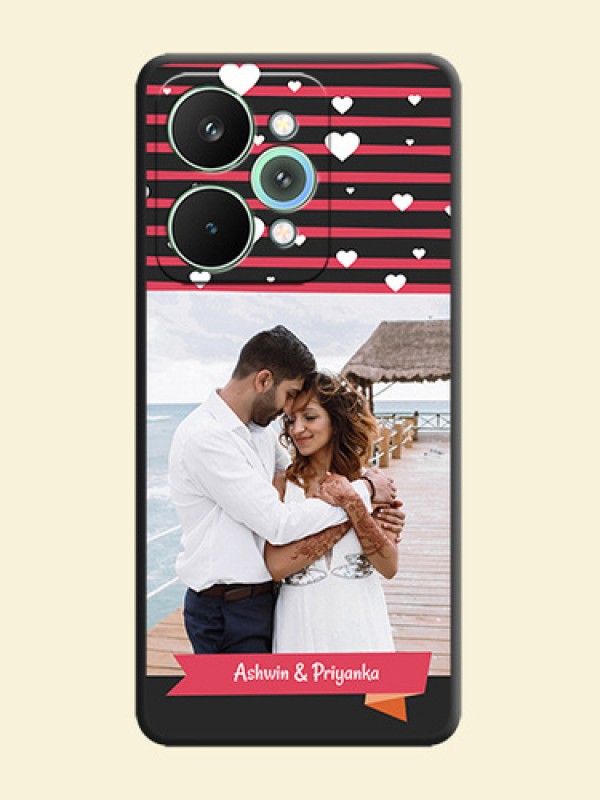 White Color Love Symbols with Pink Lines Pattern On Space Black Custom Soft Matte Mobile Back Cover - Realme 15 5G