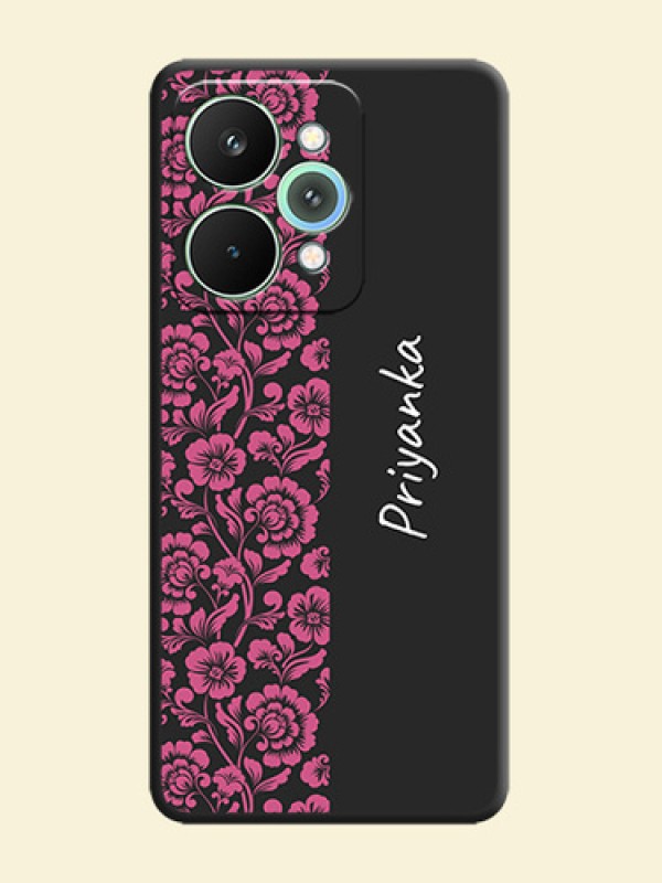 Pink Floral Pattern Design With Custom Text On Space Black Custom Soft Matte Mobile Back Cover - Realme 15 5G