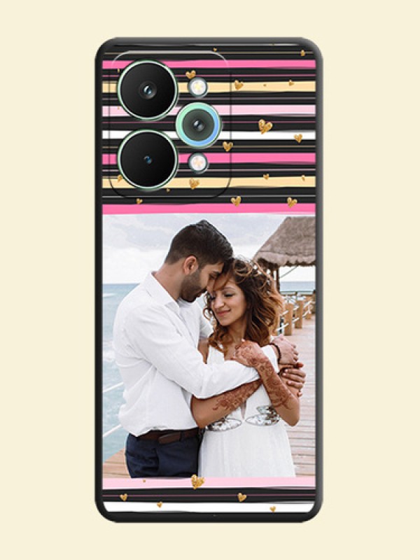 Multicolor Lines and Golden Love Symbols Design on Photo On Space Black Custom Soft Matte Mobile Back Cover - Realme 15 Pro 5G