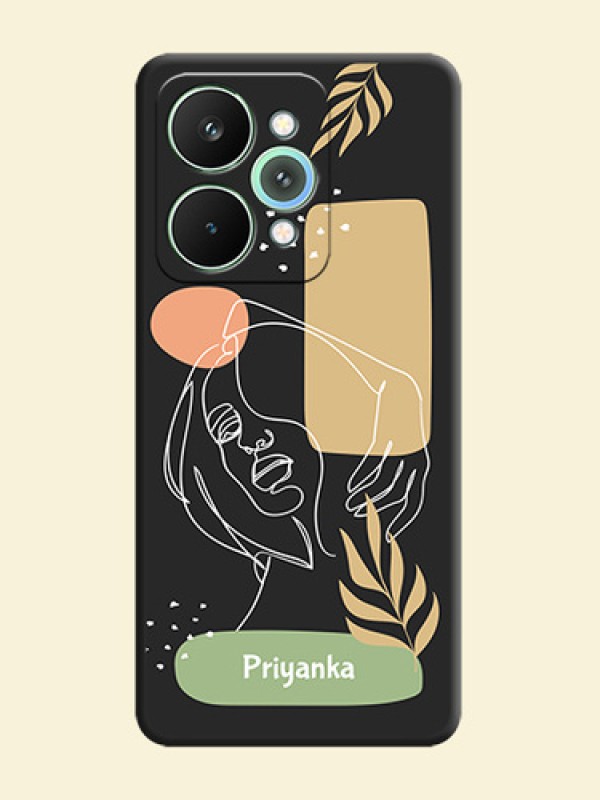 Custom Text With Line Art Of Women & Leaves Design On Space Black Custom Soft Matte Mobile Back Cover - Realme 15 Pro 5G