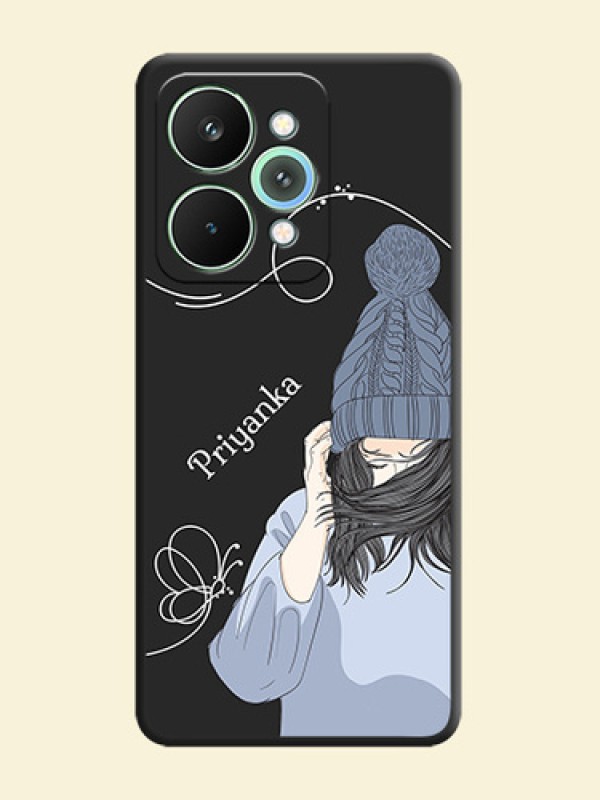 Girl With Blue Winter Outfiit Custom Text Design On Space Black Custom Soft Matte Mobile Back Cover - Realme 15 Pro 5G