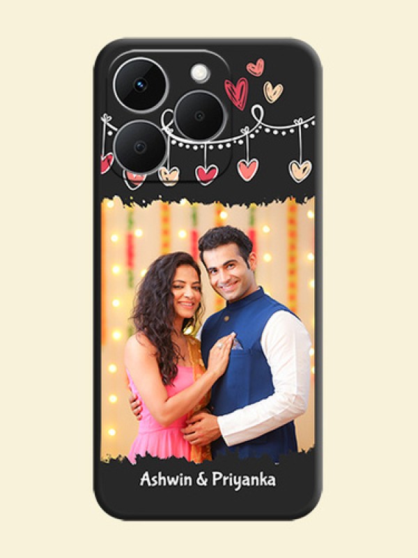 Pink Love Hangings with Name On Space Black Custom Soft Matte Mobile Back Cover - Realme 15T 5G