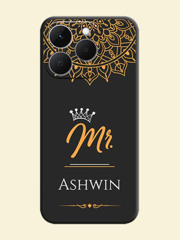 Mr Name with Floral Design On Space Black Custom Soft Matte Mobile Back Cover - Realme 15T 5G